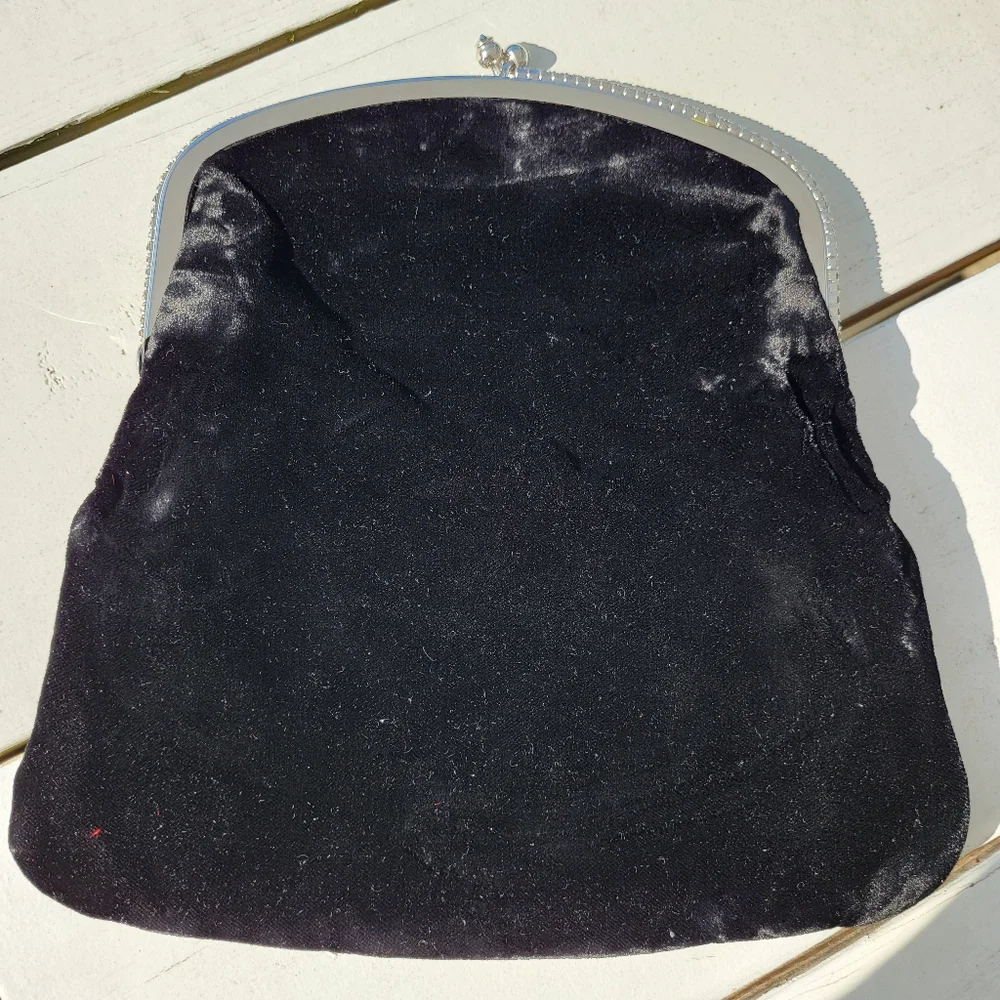 Mel-Ton Vintage Black Velvet Foldover Clutch Evening Bag Purse ~ 1950s-1960s (?)